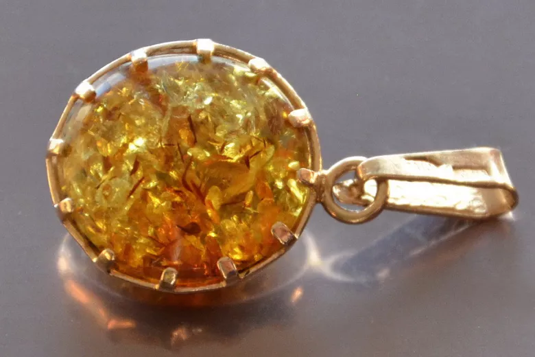 "14K 585 Pendentif Ambre Or Rose Vintage d'Authenticité" vpab001